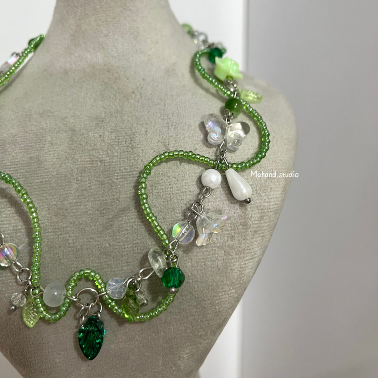 گردنبند دستساز جواهری پری جنگل سبز ( Green fairy 🧚🏻)